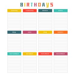 Printable Birthday List Template World Holiday Free Calendar