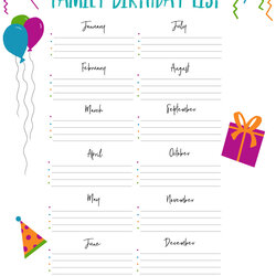 Peerless Free Birthday List Printable Templates Family Long