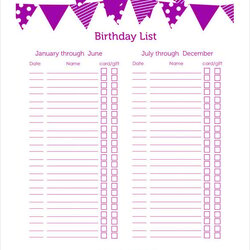Birthday List Templates Free Sample Example Format Download Simple Template