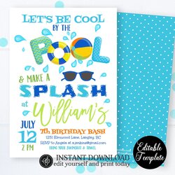 Swimming Birthday Party Invite Cool By The Pool In Invitation Swim