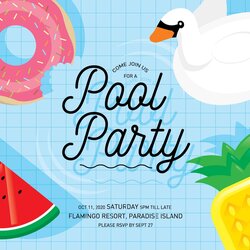 Superlative Pool Party Invitation Card Template Custom Designed Illustrations
