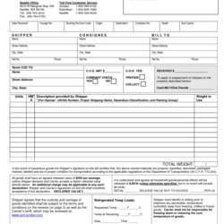 Bill Of Lading Templates Excel Formats Template Shipping Word Form Sample Signature Invoice