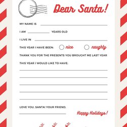 Free Printable Santa Letter Template Templates Red And Beige Modern Christmas Wish List Kids