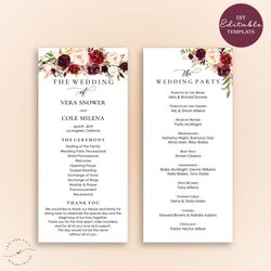 Editable Wedding Program Template Order Of Ceremony
