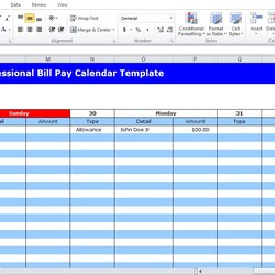 Professional Bill Pay Calendar Template Excel Blank