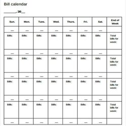 Superb Bill Calendar Template