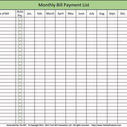 Printable Bill Schedule Monthly Bills Checklist Pay Templates List Calendar Template