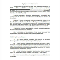 Free Business Investment Agreement Templates In Ms Word Contract Template Sample Equity Investor Kong Between