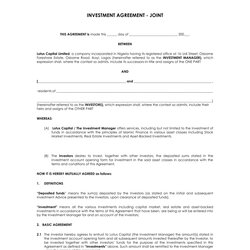 The Highest Quality Real Estate Investment Agreement Examples Doc Joint