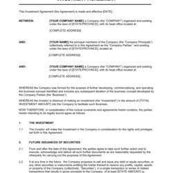Worthy Investment Agreement Template By Business In
