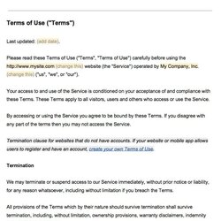 Cool Sample Terms Of Use Template Example Termination Law Information Contact