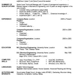 Free Resume Template Excel Templates Format Word Microsoft Table Outline Sample Resumes Curriculum