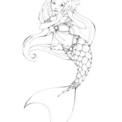 Exceptional Mermaid Outline Drawing At Free Download Coloring Sheets Book Pages Printable Drawings Kids Shell