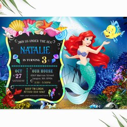 Fine Little Mermaid Birthday Invitation Editable Template Preview