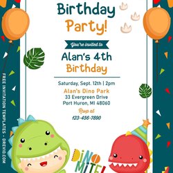 Magnificent Birthday Invitation Card Template For Twins Printable Templates Free Cute Dino Party