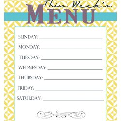 Printable Dinner Menu Template Free Weekly Planner