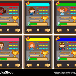 Marvelous Card Game Template With Characters And Buttons Vector Image