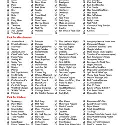 Awesome Printable Packing Lists College Cruise Camping Etc List Template