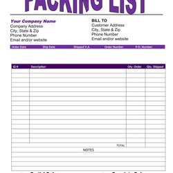 Splendid Packing List Template Printable Order Form