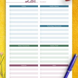 Packing List Template Printable