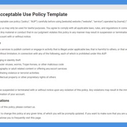 Acceptable Use Policy Template Examples Free Download Generic