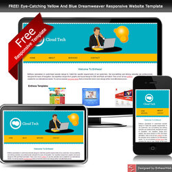 Free Eye Catching Yellow And Blue Responsive Website Template Templates Bootstrap Websites Web Themes Code