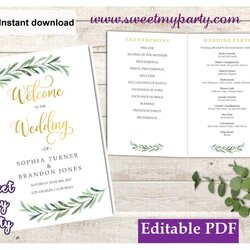 Brilliant Free Wedding Order Of Service Template That Can Printed Booklet Program Greenery Staggering Folded
