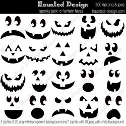 Terrific Jack Lantern Spooky Faces Digital Download With White Background Eyes Carvings Mouths Noses