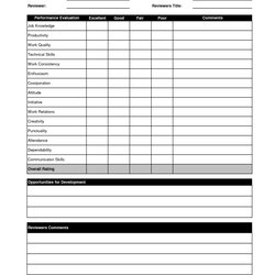 Sterling Free Employee Performance Evaluation Form Template Work Spreadsheet Keyword