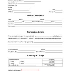 Printable Payment Receipt Template Car Vehicle