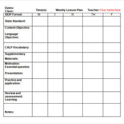 Brilliant Weekly Lesson Plan Samples Sample Templates Planner Printable Template Doc