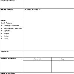 Perfect Lesson Plan Template Taxonomy Bloom Planner