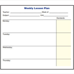 High Quality Weekly Lesson Plan Template Doc Printable Schedule Blank Plans Sample School Editable Standards