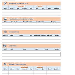 Eminent Vacation Itinerary Template Free Download Templates