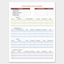 Family Vacation Itinerary Template Excel Templates Planners Travel For