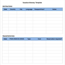 Vacation Itinerary Template Free Excel Documents Download Templates Sample Word Format