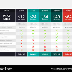 Cool Pricing Table Template Design For Business Vector Image