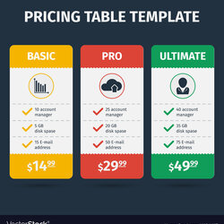 Champion Pricing Table Template Vector
