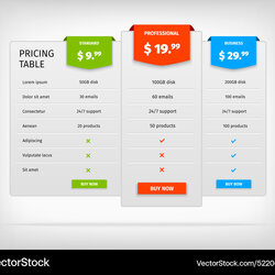 Terrific Pricing Table Template Comparison Chart Royalty Free Vector