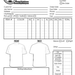 Terrific Printable Shirt Order Forms Templates Form Template Excel Printing Custom Screen Word Invoice Sample