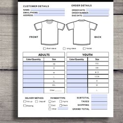 Order Form For Small Business Editable Template Shirts Printing Stickers
