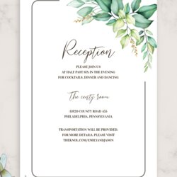 The Highest Quality Download Printable Elegant Greenery Wedding Reception Card Template