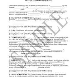 High Quality General Contract For Services Template Free Printable Documents Contractor Business Sample