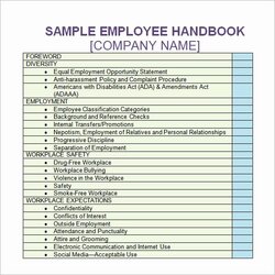 Great Restaurant Employee Handbook Template Sample Printable Templates Salon Manual Contents Table Training