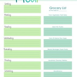 Admirable Weekly Menu Template Meal Planner Planning Grocery List Printable Templates Excel Dinner Prep Plan