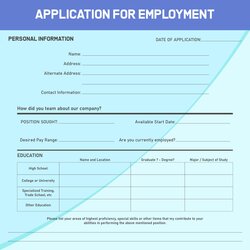 Sublime Work Application Template Employment Free Job Printable Form