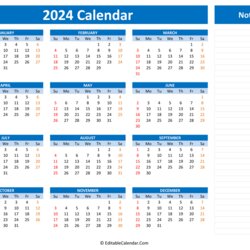 Fine Calendar Printable One Page Yearly Notes Blue