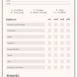 Excellent Report Card Template Middle School Brown And Cream Bordered Simple