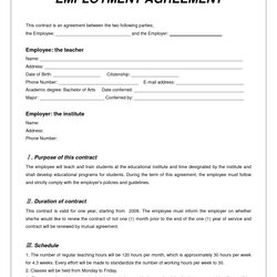 Employment Agreement Contract Template Free Printable Documents Employee Leave Need