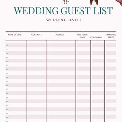 High Quality Free Printable Wedding Guest List Template